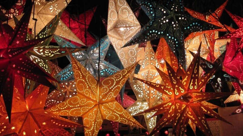 lanterns hung up in one of the best christmas markets in the uk