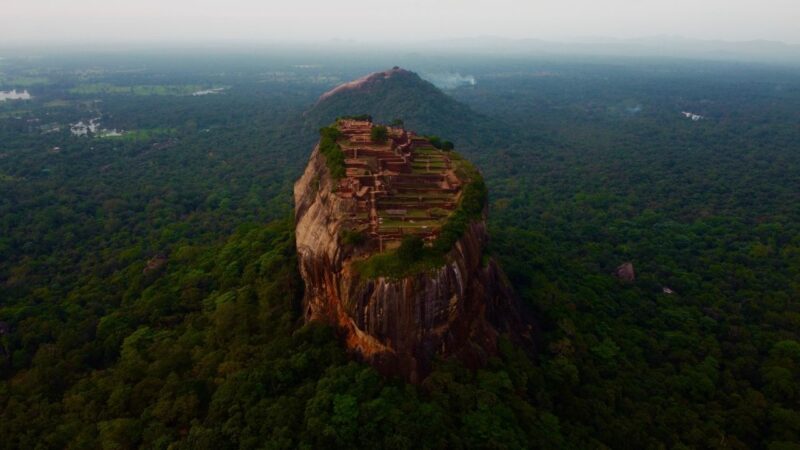 an aerial view of lion rock in sigiriya
