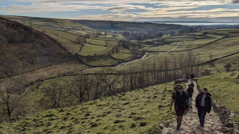 hikers on the malham cove and gordale scar trek