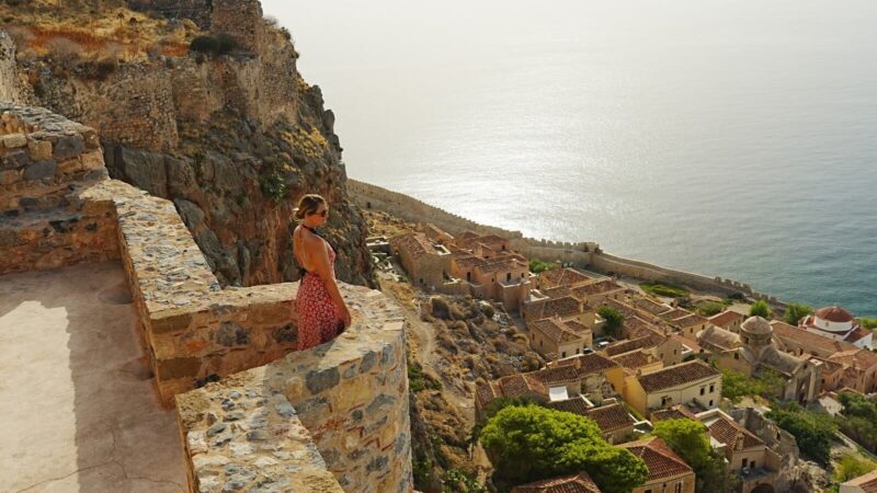 a girl stood in monemvasia in greece
