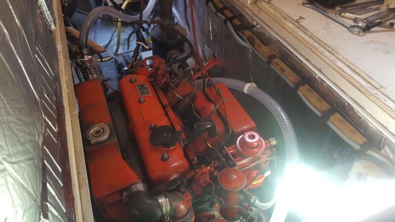 a marine engine on a sailboat