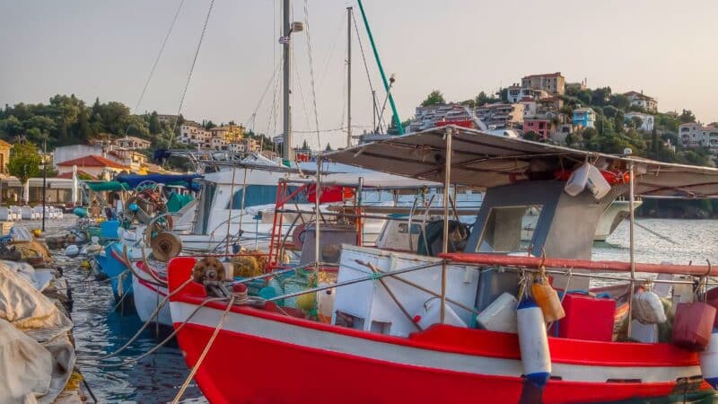 fishing boats in a greek town