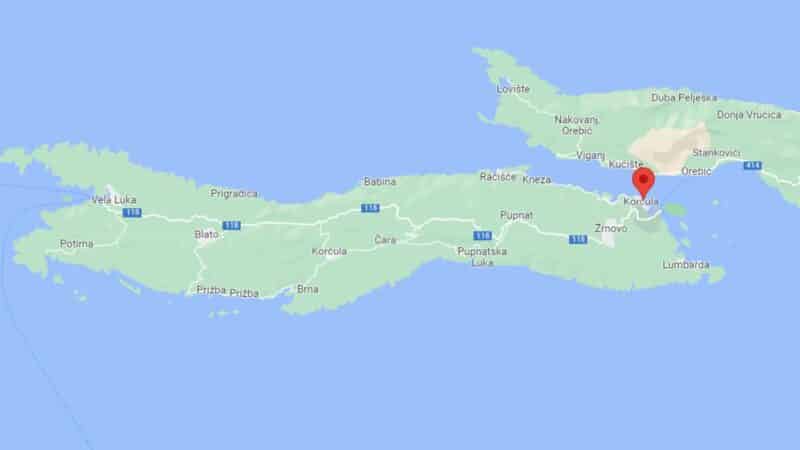 a map of where to stay in korcula old town