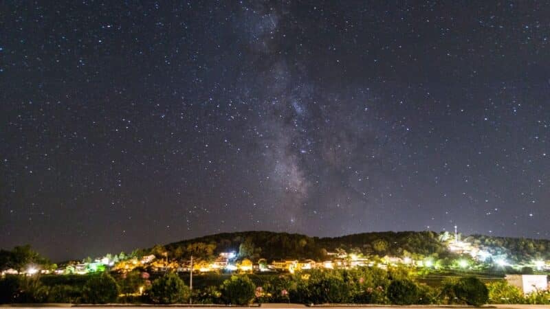 Korcula at night with the stars behind