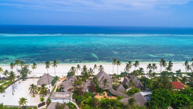 an aerial view of one of the best honeymoon hotels in zanzibar