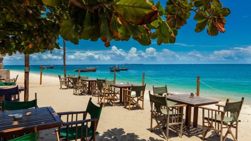 a restaurant overlooking the ocean in zanzibar