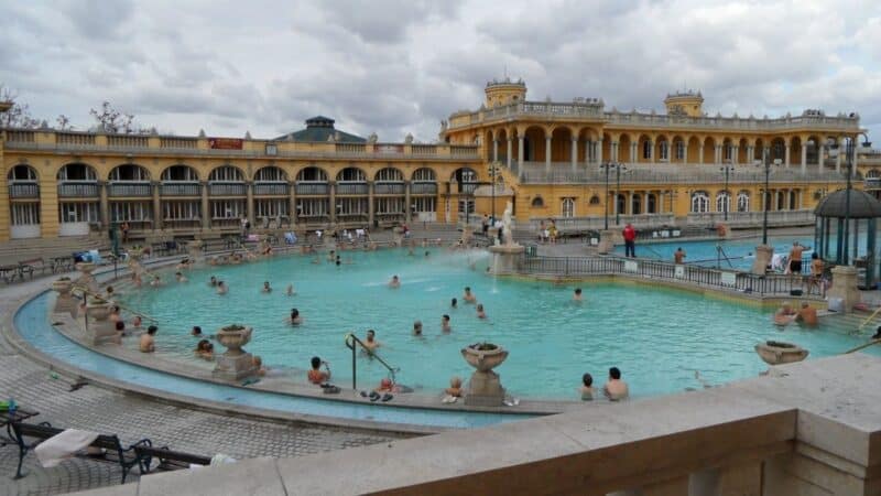 a busy thermal spa in budapest posing the question - is budapest safe to visit