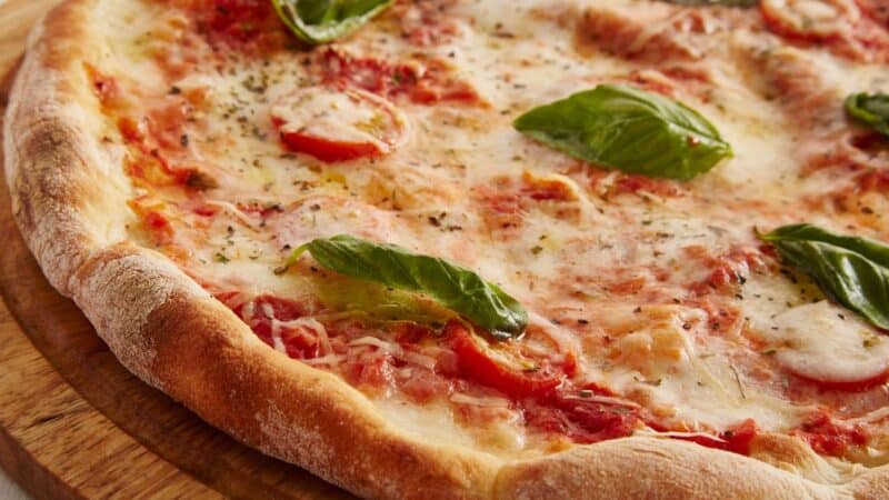 a close up of a pizza