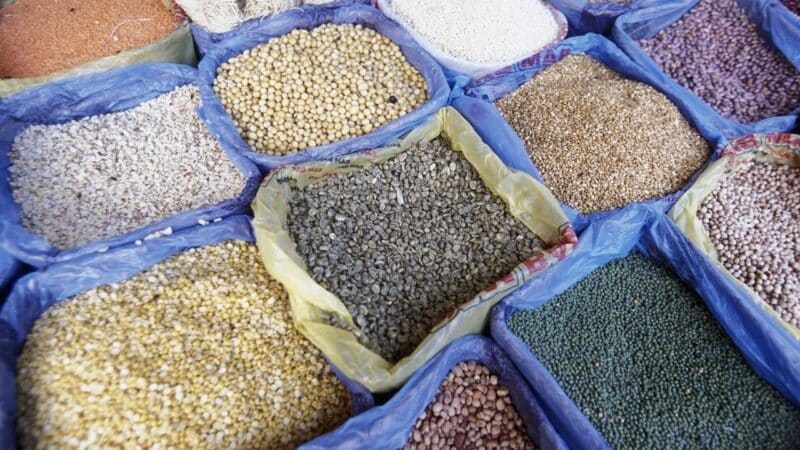 buckets of spice in one of the markets in zanzibar