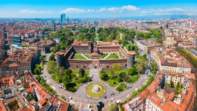 a birds eye view over the city of milan