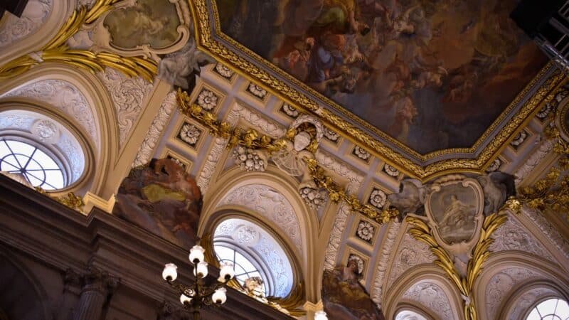 the ceiling of a church, finely decorated