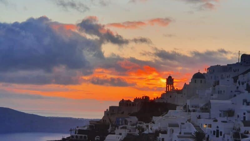a sunset over santorini